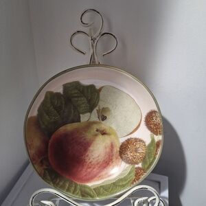 Decorative Peach Motif Dinner Plate - Green, Cream, Pink